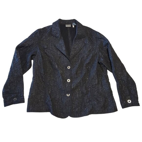 Chicos Black Textured Button-Up Blazer Jacket Size 3x - Picture 1 of 7